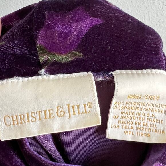Christie & Jill Vintage Purple Floral Velvet Turtleneck Top Women's S Stretch - Picture 4 of 4